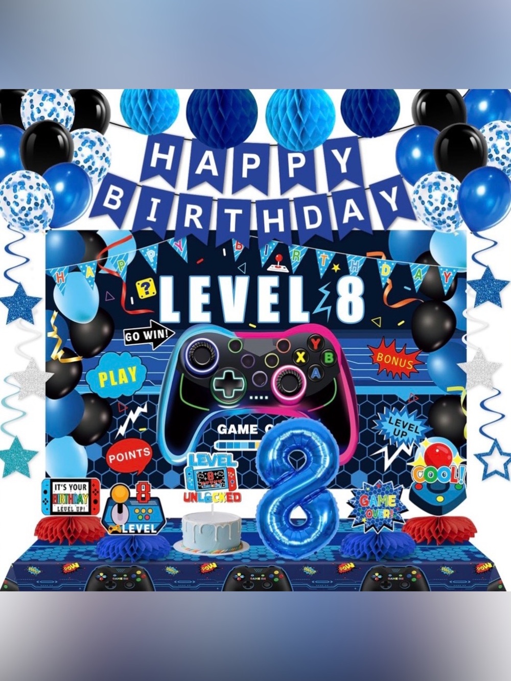 New Level 8 Gaming 8th Birthday Party Supplies Decorations Kit